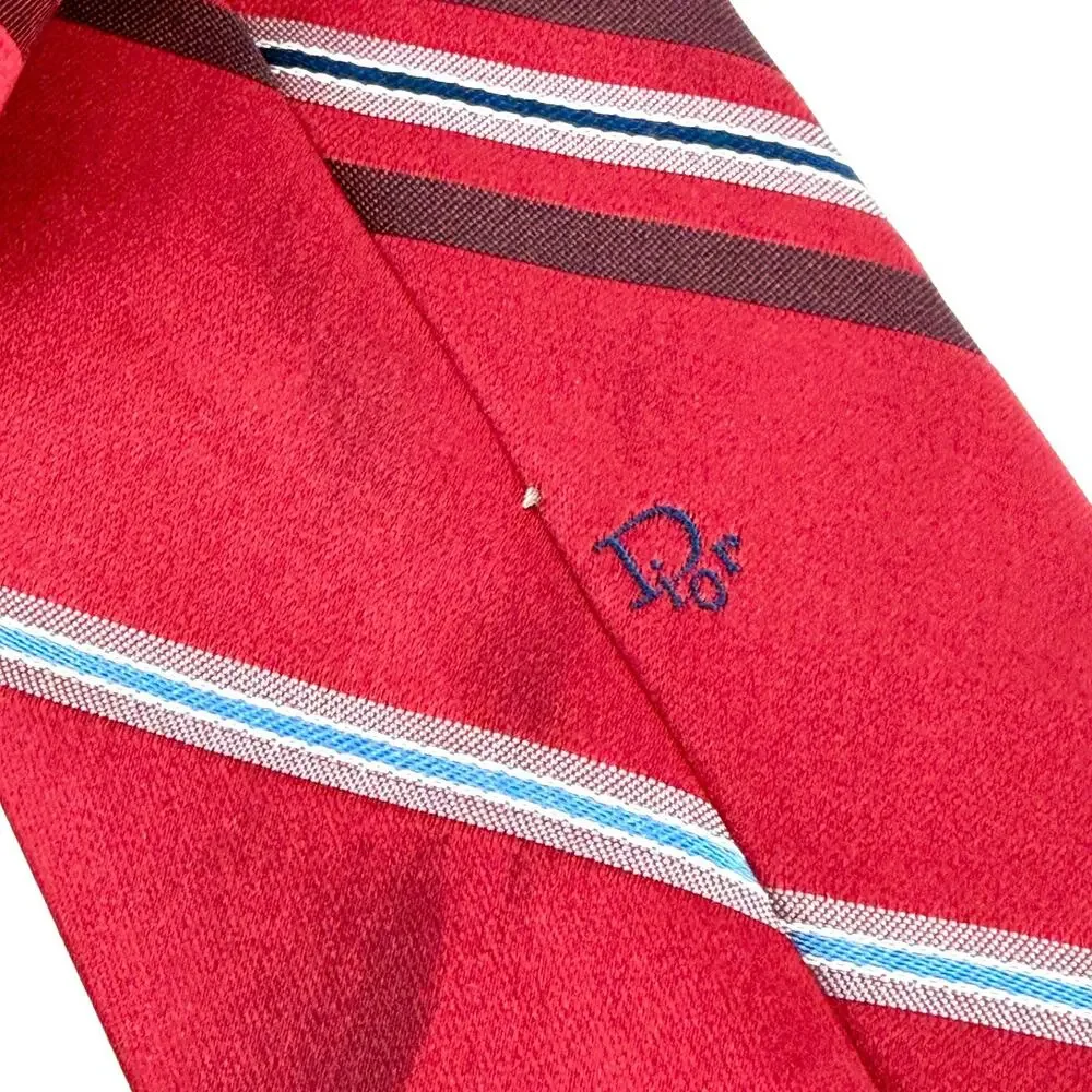 Vintage 90s Christian Dior Red Striped Mens Necktie